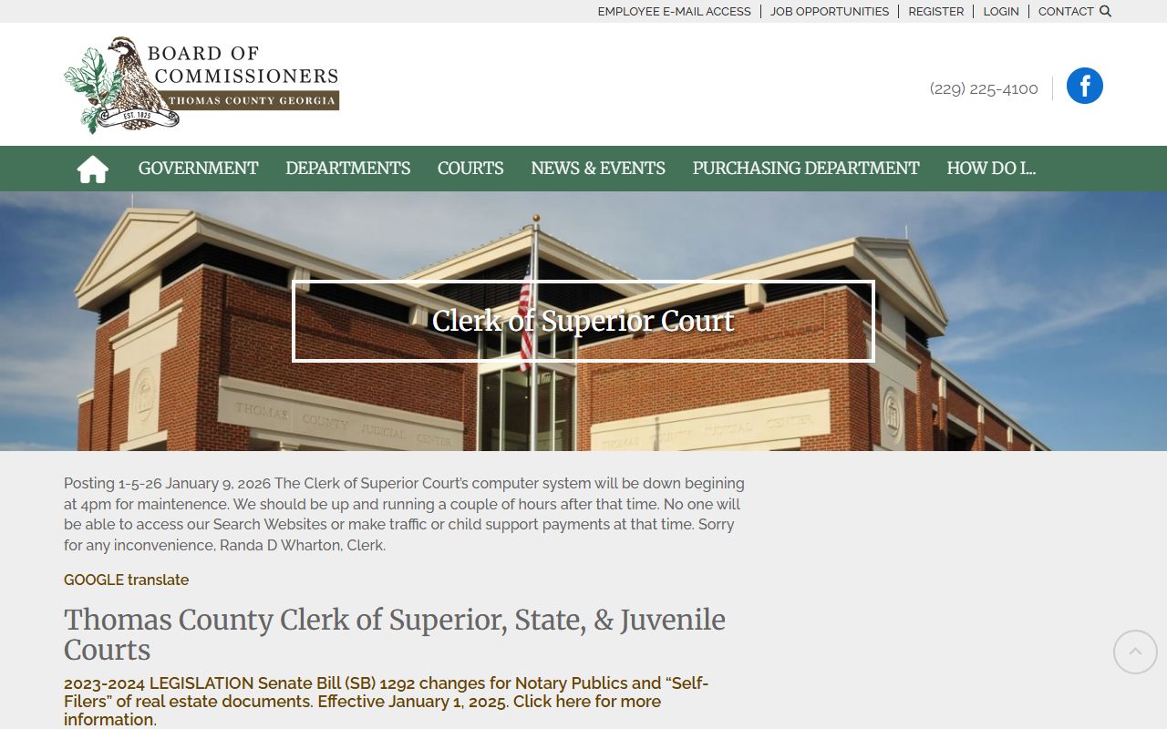Thomas County court records clerk page for criminal docket access