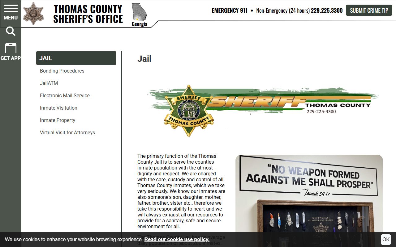 Thomas County Jail population and jail overview page
