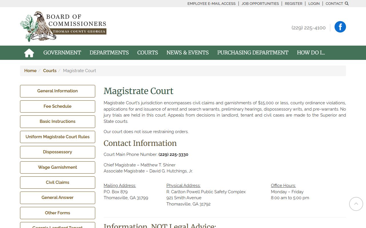 Thomas County Magistrate Court warrant and preliminary hearing page